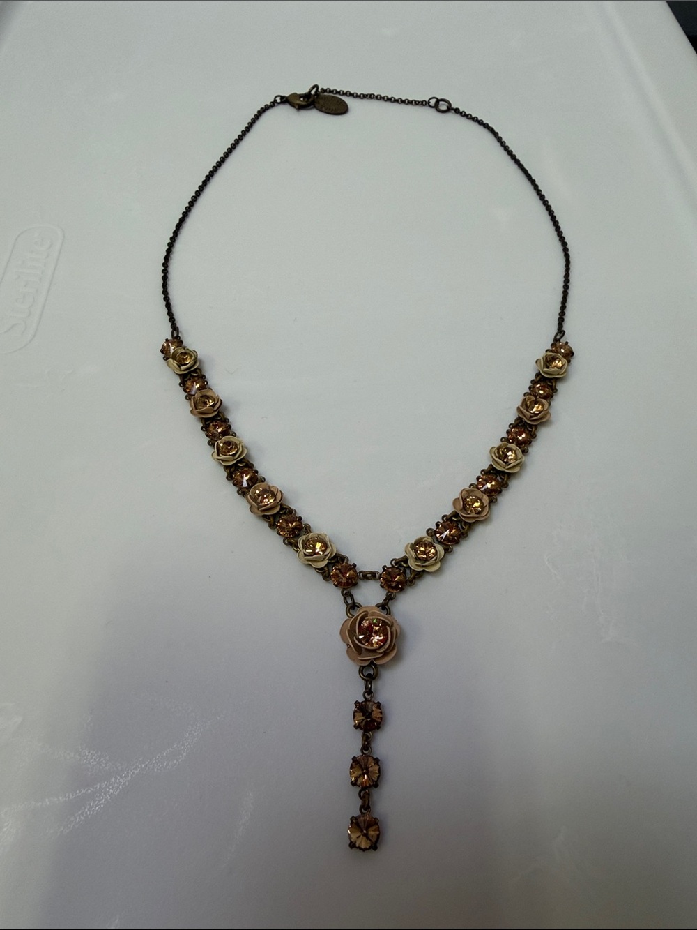 Michal Negrin Gold-Tone Necklace with Amber and Cream Rose Accents